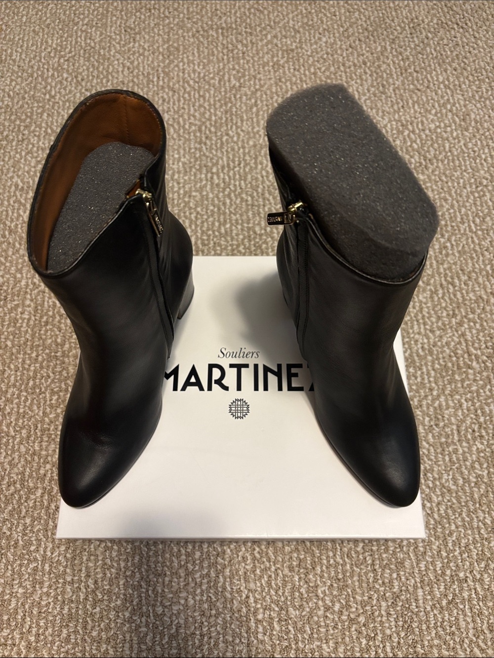Black Leather Ankle Booties with Side Zip